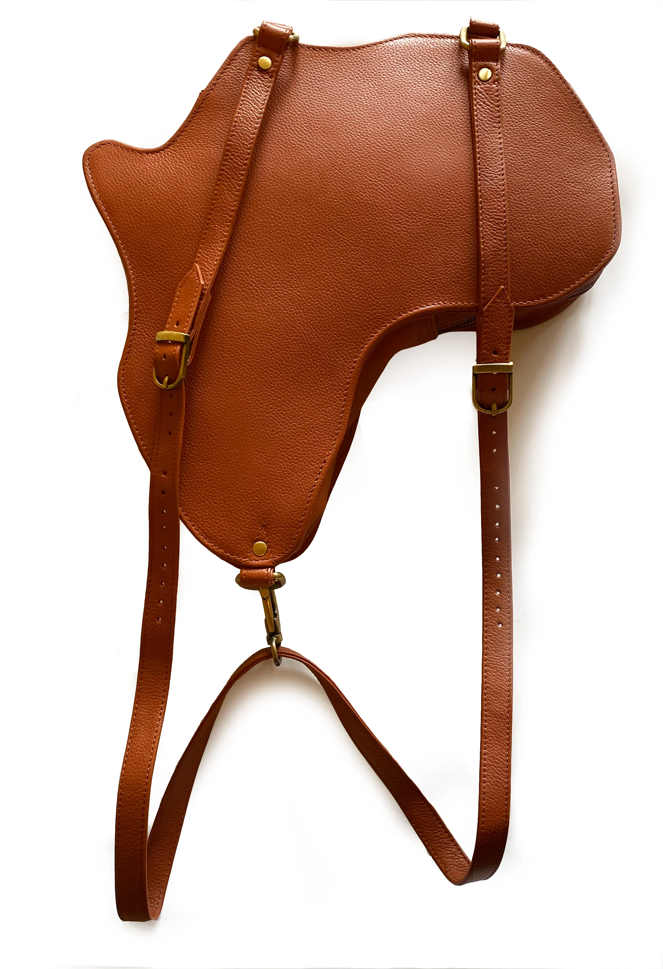 Africa shaped Bag / Backpack- Brown Leather (Large) - Image 3